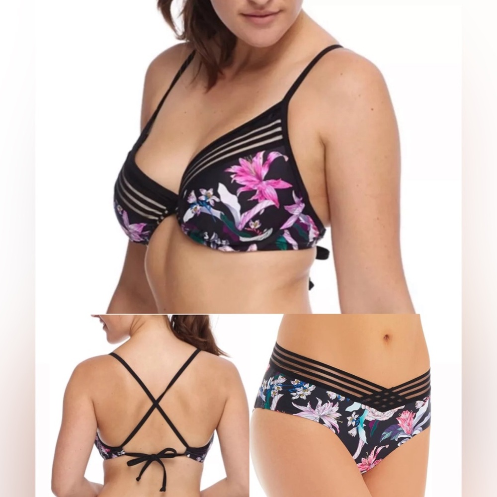 NWT Body Glove Black Floral - Bikini Set DD Top and Nuevo Retro Small Bottoms